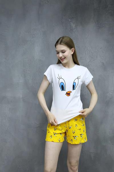 Baskılı T-shirt Şort Alt-üst Pijama Takım