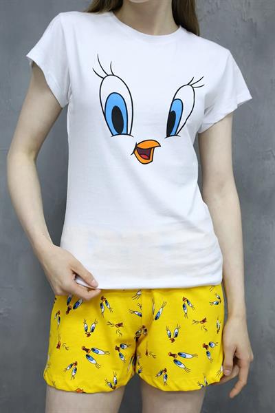 Baskılı T-shirt Şort Alt-üst Pijama Takım