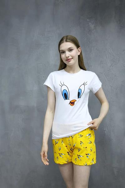 Baskılı T-shirt Şort Alt-üst Pijama Takım