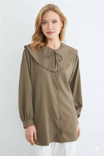 Bebe Yaka Bağlamalı Balon Kol Tunik