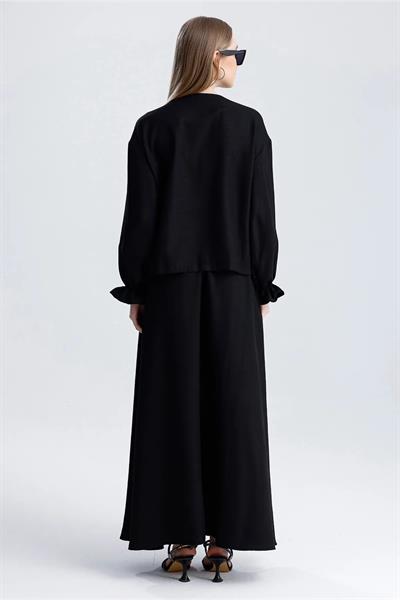 Bel Lastikli Cepli Çan Etek Ve Bağlamalı Bluz İkili Keten Takım