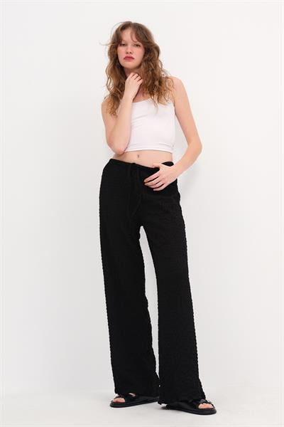 Beli Bağcıklı Bürümcük İspanyol Paça Pantolon