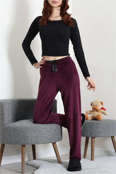 Beli Fiyonklu Kadife Pijama Altı