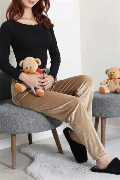 Beli Fiyonklu Kadife Pijama Altı