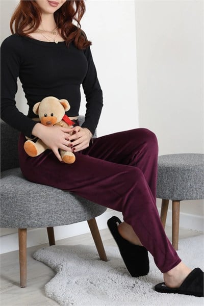 Beli Fiyonklu Kadife Pijama Altı
