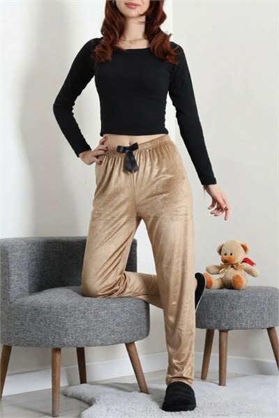 Beli Fiyonklu Kadife Pijama Altı