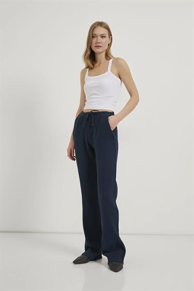 Beli İnce Lastikli Salaş Müslin Kumaş Pantolon