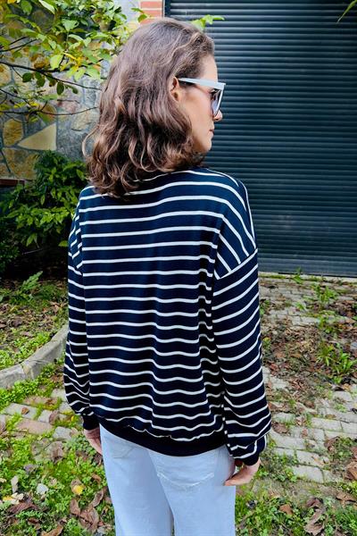 Beli Lastikli Çizgili Sweat