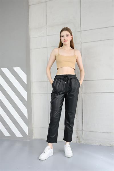 Beli Lastikli Deri Pantolon