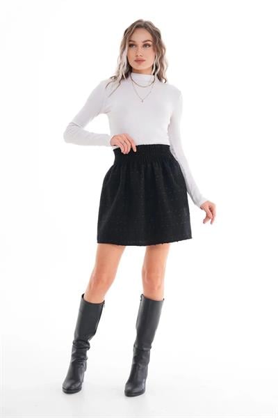 Beli Lastikli Ekoseli Tüvit Mini Etek