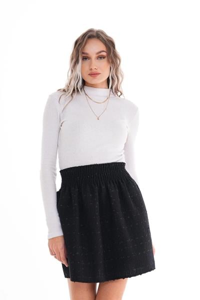 Beli Lastikli Ekoseli Tüvit Mini Etek