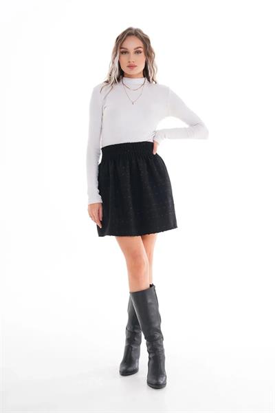 Beli Lastikli Ekoseli Tüvit Mini Etek