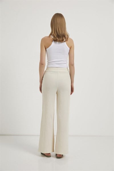 Beli Lastikli Müslin Bol Paça Pantolon