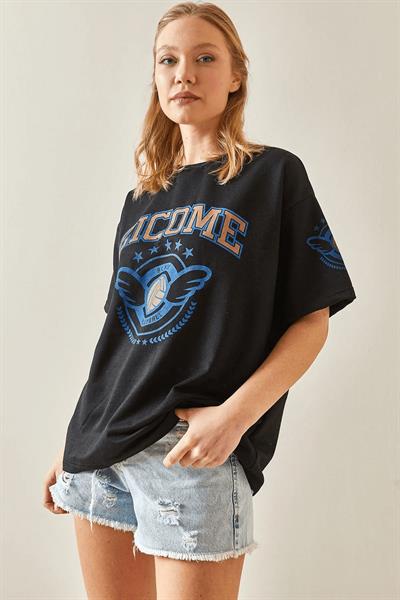 Bisiklet Yaka Baskılı T-shirt
