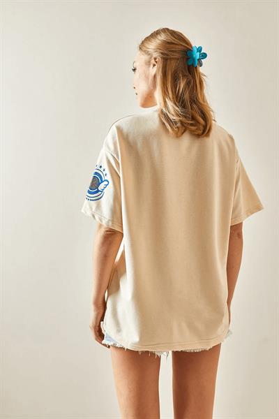 Bisiklet Yaka Baskılı T-shirt
