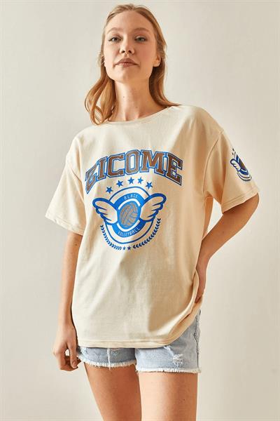 Bisiklet Yaka Baskılı T-shirt