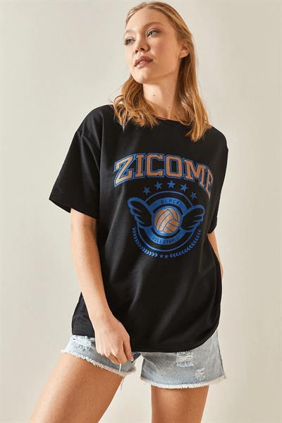 Bisiklet Yaka Baskılı T-shirt