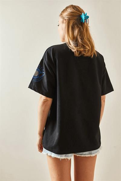 Bisiklet Yaka Baskılı T-shirt