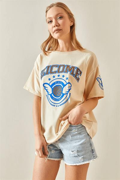Bisiklet Yaka Baskılı T-shirt
