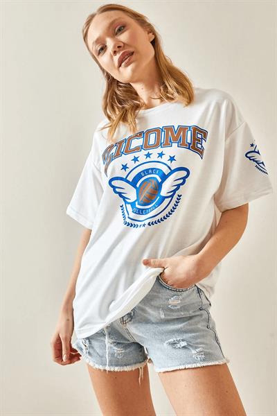Bisiklet Yaka Baskılı T-shirt
