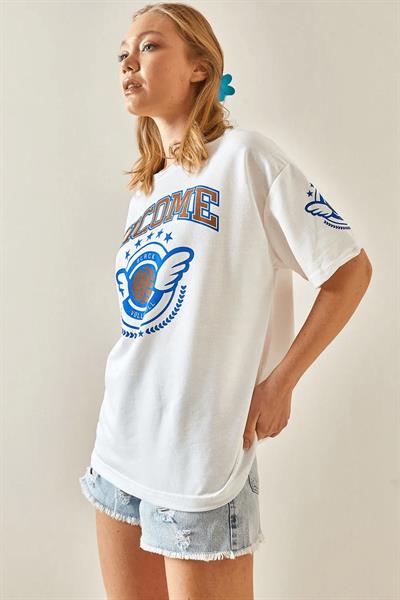 Bisiklet Yaka Baskılı T-shirt