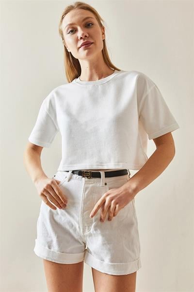 Bisiklet Yaka Crop Tshirt
