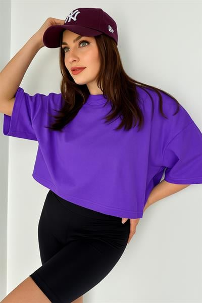 Bisiklet Yaka Crop Tshirt