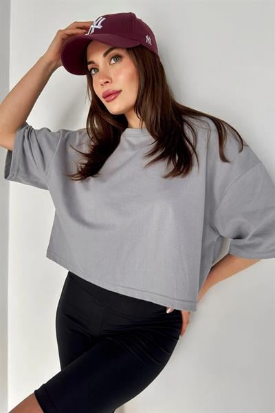 Bisiklet Yaka Crop Tshirt