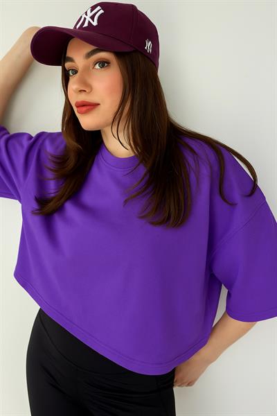 Bisiklet Yaka Crop Tshirt
