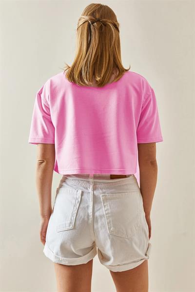 Bisiklet Yaka Crop Tshirt