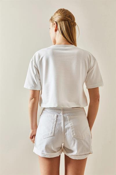 Bisiklet Yaka Crop Tshirt