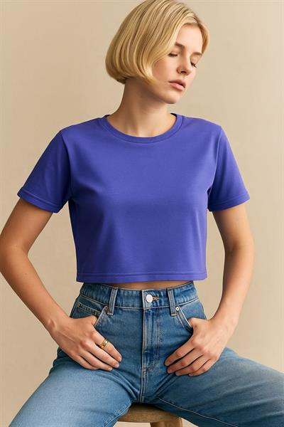 Bisiklet Yaka Crop Tshirt