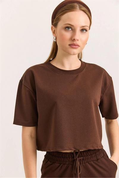 Bisiklet Yaka Crop Tshirt