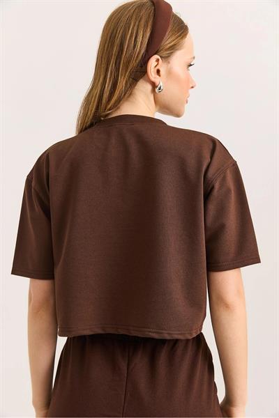 Bisiklet Yaka Crop Tshirt