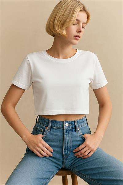 Bisiklet Yaka Crop Tshirt