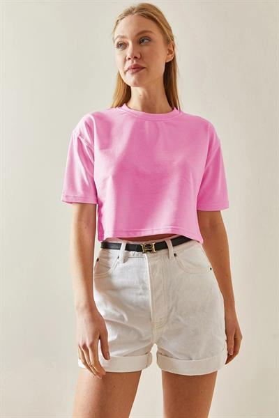 Bisiklet Yaka Crop Tshirt