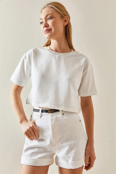 Bisiklet Yaka Crop Tshirt