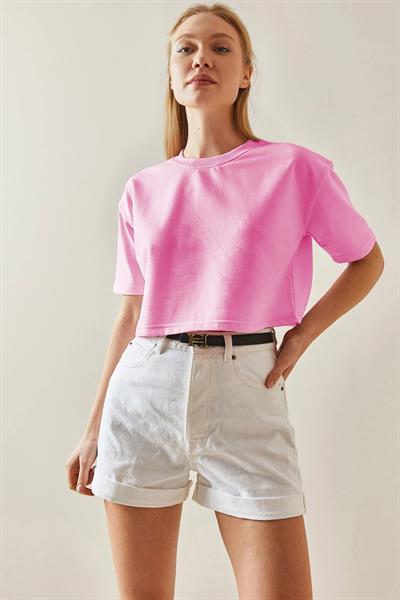 Bisiklet Yaka Crop Tshirt