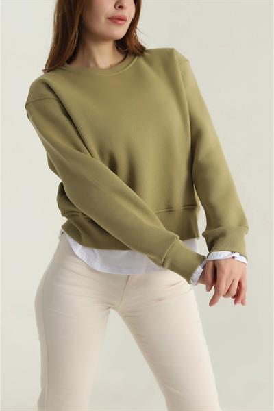 Bisiklet Yaka Eteği Garnili 3 İp Sweat