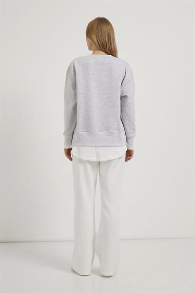 Bisiklet Yaka Eteği Garnili 3 İp Sweat