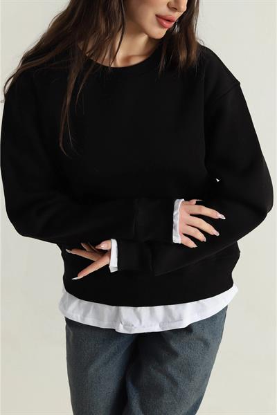 Bisiklet Yaka Eteği Garnili 3 İp Sweat