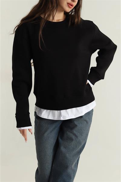 Bisiklet Yaka Eteği Garnili 3 İp Sweat