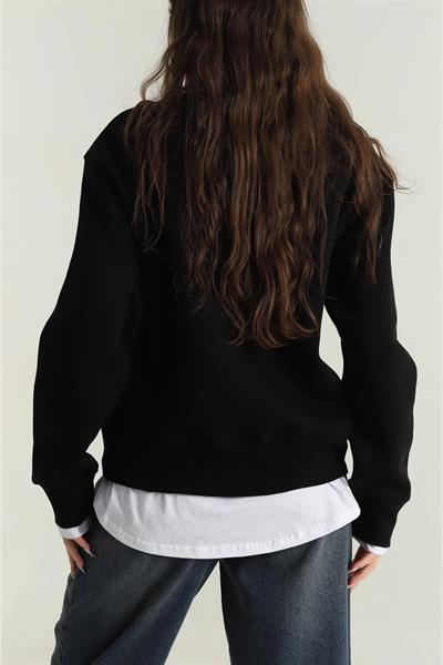 Bisiklet Yaka Eteği Garnili 3 İp Sweat