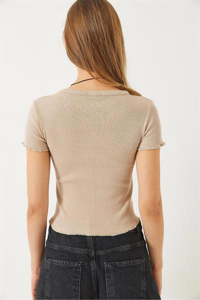 Bisiklet Yaka Kaşkorse Kısa Kol Bluz