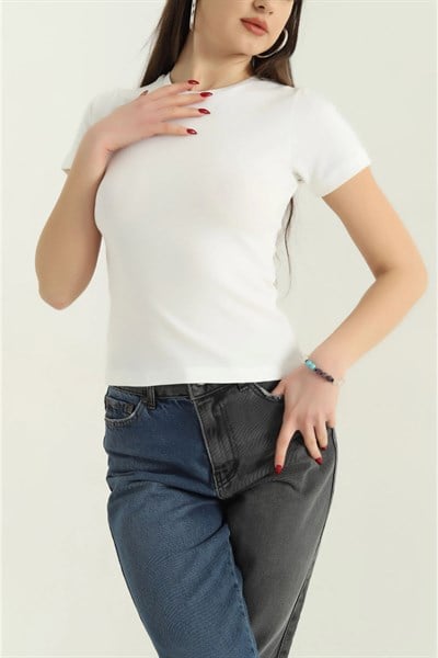 Bisiklet Yaka Kısa Kol Likralı Body