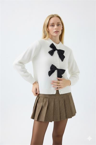 Bisiklet Yaka Kurdele Detaylı Triko Hırka