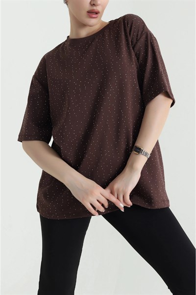Bisiklet Yaka Serpme Taşlı Modal Tshirt