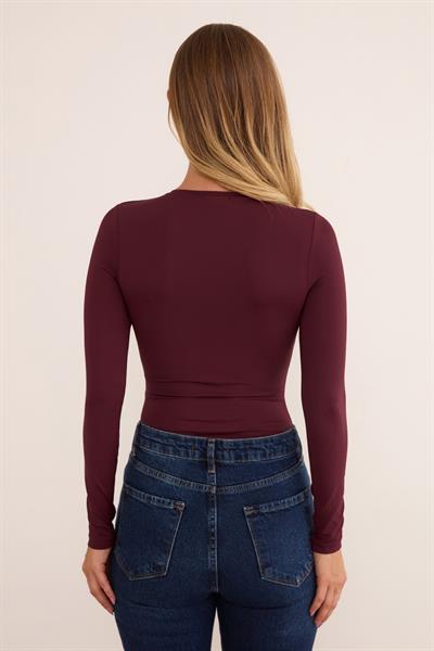 Bisiklet Yaka Uzun Kol Çıtçıtlı Body