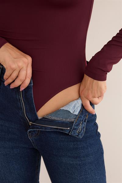 Bisiklet Yaka Uzun Kol Çıtçıtlı Body