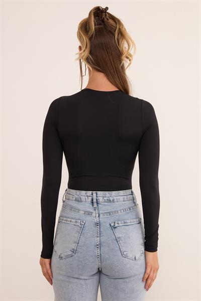 Bisiklet Yaka Uzun Kol Çıtçıtlı Body